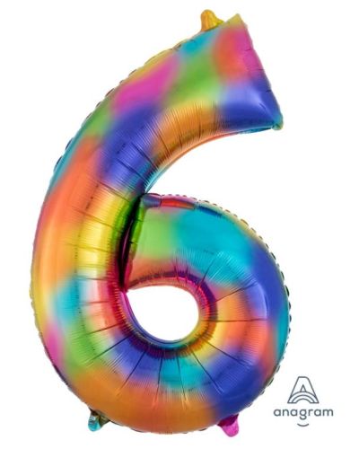 Rainbow Splash Number 6 Foil Balloon