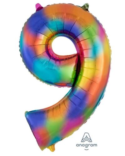 Rainbow Splash Number 9 Foil Balloon