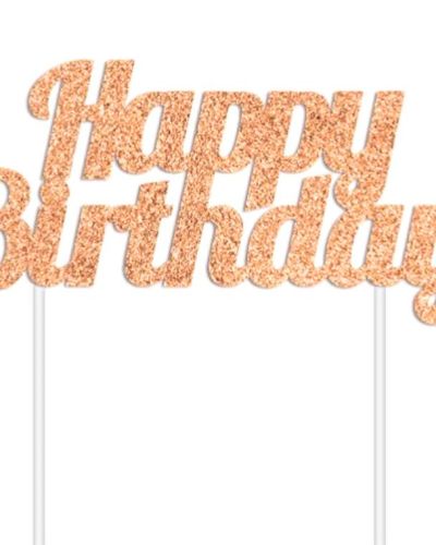 Rose Gold Glitter Cake Topper – Happy Birthday