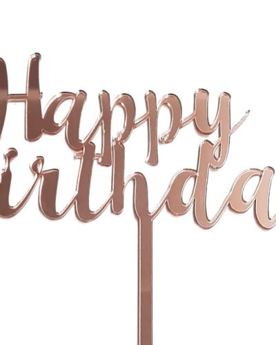 Happy Birthday Cake Topper – Rose Gold Mirror