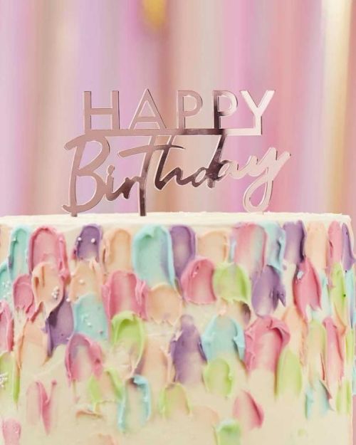 Happy Birthday Rose Gold Cake Topper