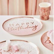Happy Birthday Rose Gold Dinner Plates 8pk