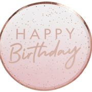 Happy Birthday Rose Gold Dinner Plates 8pk