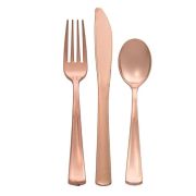 Rose Gold Metallic Plastic Cutlery – 32pk