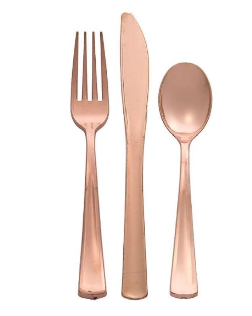 Rose Gold Metallic Plastic Cutlery – 32pk