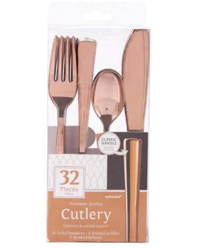 Rose Gold Metallic Plastic Cutlery – 32pk