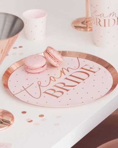 Hen Party Rose Gold Team Bride Plates 8pk