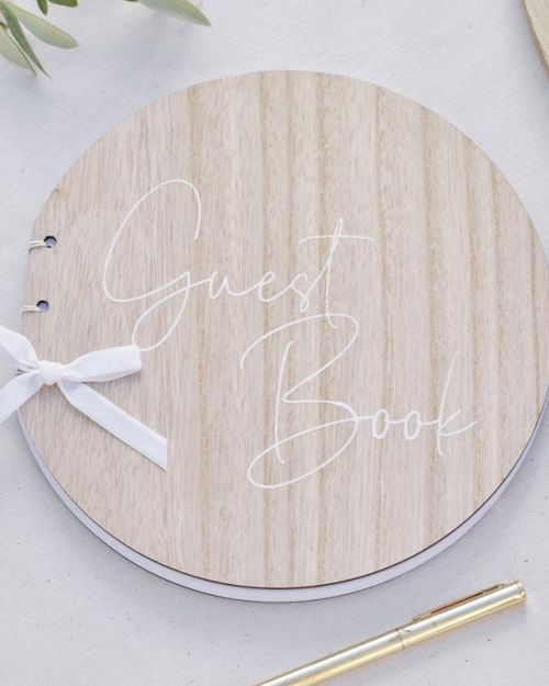 Sage Wedding Wooden Round Guest Book