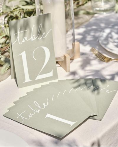 Sage Wedding Table Numbers 1-12