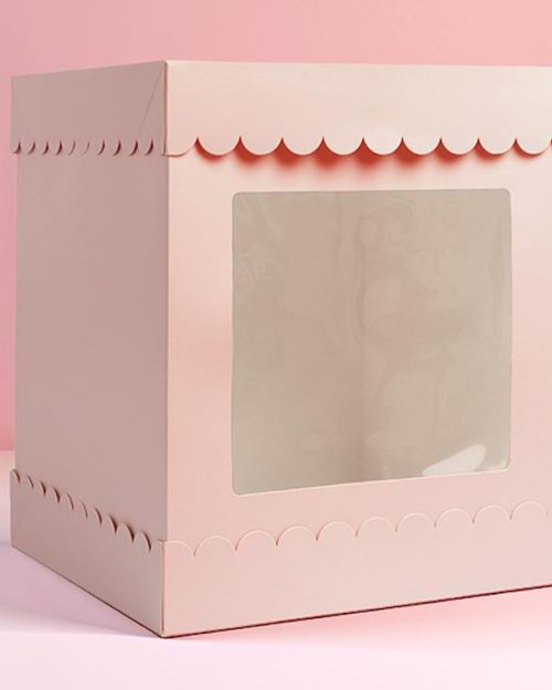 Scalloped 10″ Cake Box – Pastel Pink