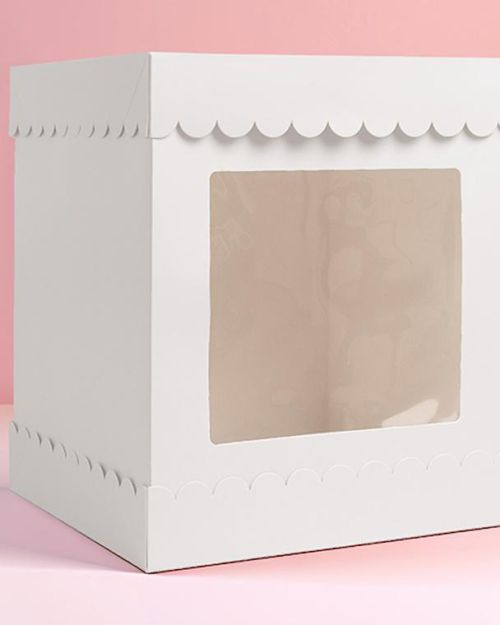 Scalloped 10″ Cake Box – White