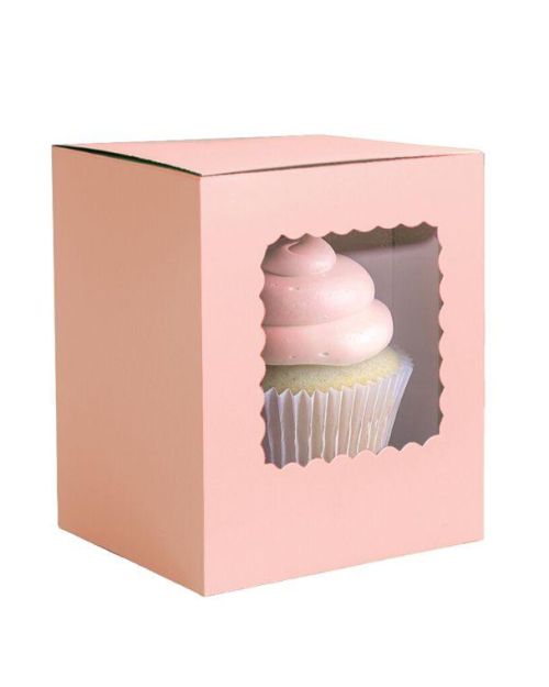 Scalloped Single Cupcake Box 6pk – Pastel Pink