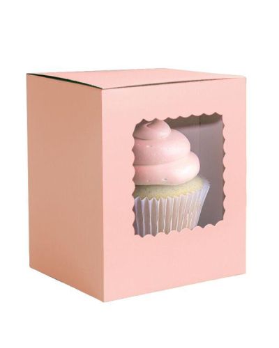 Scalloped Single Cupcake Box 6pk – Pastel Pink