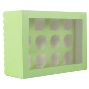 Scalloped Tall 12-Hole Cupcake Box – Pastel Green