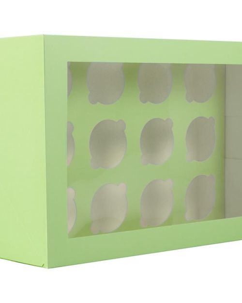 Scalloped Tall 12-Hole Cupcake Box – Pastel Green