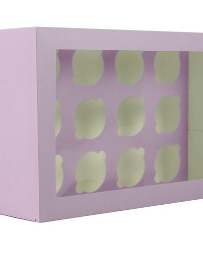 Scalloped Tall 12-Hole Cupcake Box – Pastel Lilac