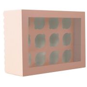 Scalloped Tall 12-Hole Cupcake Box – Pastel Pink
