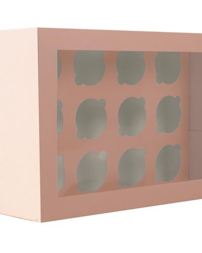 Scalloped Tall 12-Hole Cupcake Box – Pastel Pink