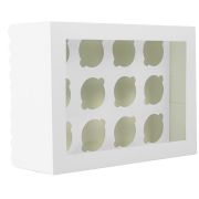 Scalloped Tall 12-Hole Cupcake Box – White