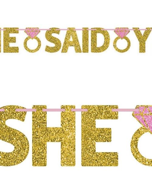 She Said Yes Gold Glitter Banner