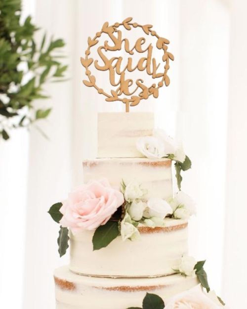 She Said Yes Wreath Cake Topper – Wooden