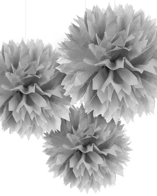 Fluffy Tissue Pom Poms 3pk – Silver