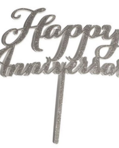 Happy Anniversary Cake Topper – Silver Glitter