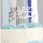 Happy Birthday Silver Cake Topper