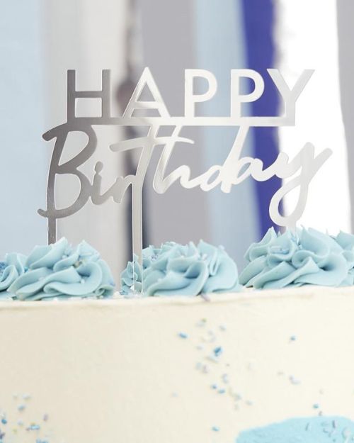Happy Birthday Silver Cake Topper