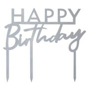 Happy Birthday Silver Cake Topper
