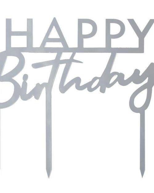 Happy Birthday Silver Cake Topper