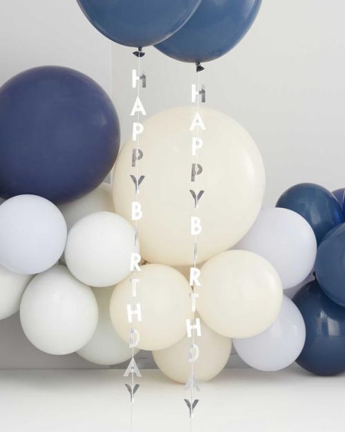 Silver Happy Birthday Balloon Tails 5pk