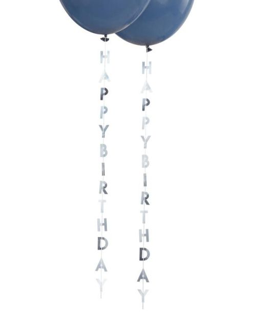 Silver Happy Birthday Balloon Tails 5pk