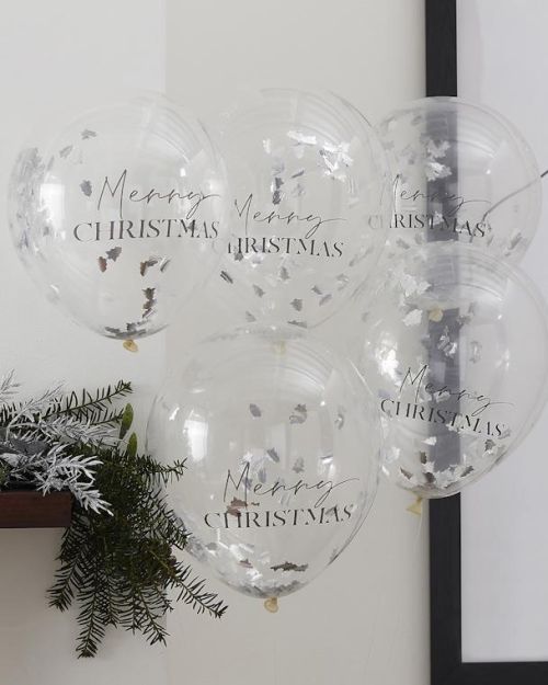 Silver Merry Christmas Confetti Balloons 5pk