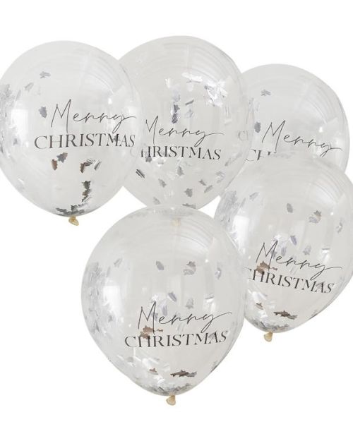 Silver Merry Christmas Confetti Balloons 5pk