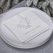 Silver Merry Christmas Beverage Napkins 16pk