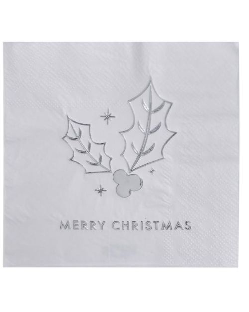 Silver Merry Christmas Beverage Napkins 16pk