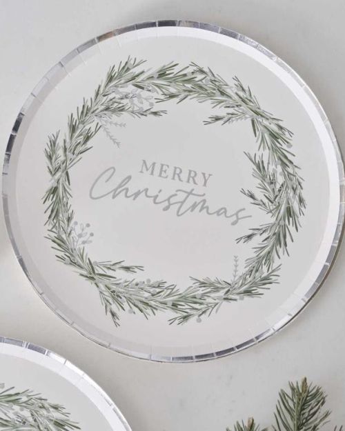 Silver Merry Christmas Plates 8pk