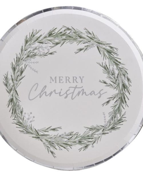 Silver Merry Christmas Plates 8pk