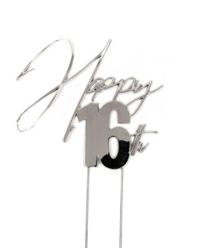 Silver Metal Cake Topper – Happy 16th