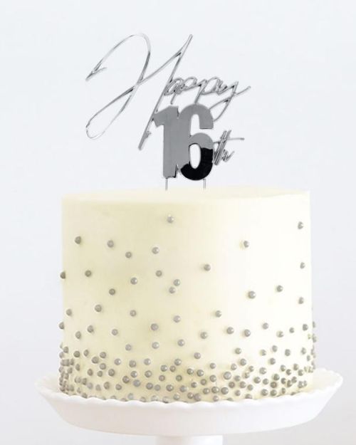 Silver Metal Cake Topper – Happy 16th