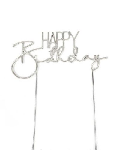 Silver Metal Cake Topper – Happy Birthday