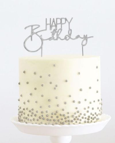 Silver Metal Cake Topper – Happy Birthday
