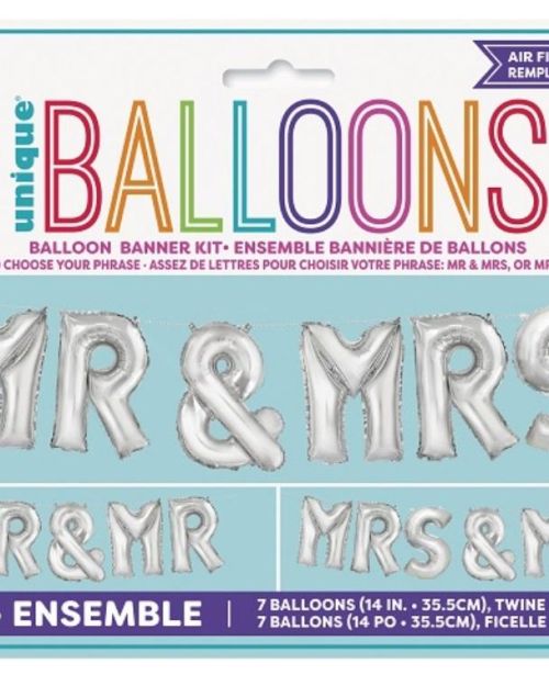 Balloon Banner Kit – Silver Mr & Mrs