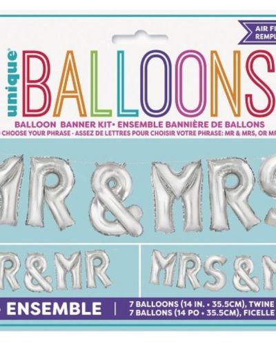 Balloon Banner Kit – Silver Mr & Mrs
