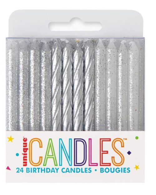 Silver Swirl & Glitter Candles 24pk