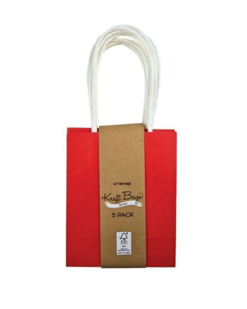 Kraft Gift Bags Small 5pk – Red