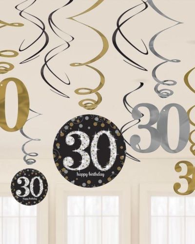 Sparkling 30th Birthday Hanging Swirls