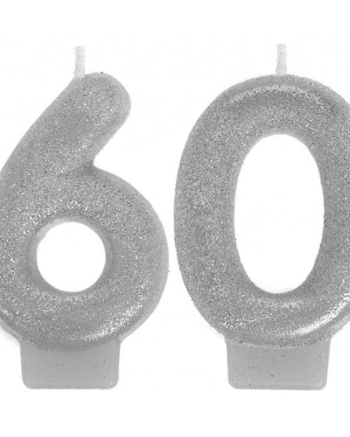 Silver Glitter 60th Candles