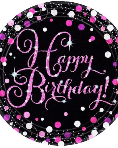 Sparkling Pink Happy Birthday Dinner Plates 8pk